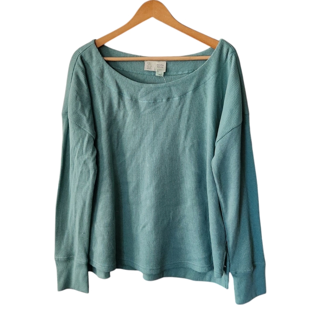 Anthropologie Saturday Sunday Women's Large Blue Waffle Knit Long Sleeve Sweater
